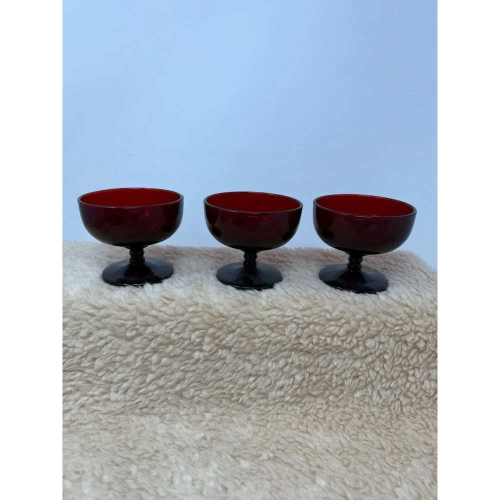 VTG Anchor Hocking Royal Ruby Red Glass Footed Sherbet Dessert Cups Set of 3‎
